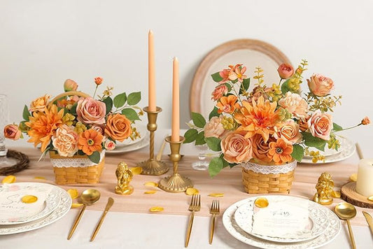 Orange Artificial Flowers Box Set for DIY Bridal Bouquets Wedding Shower Decorations Fake Floral Arrangements for Party Table Centerpieces Home Decor Indoor Outdoor