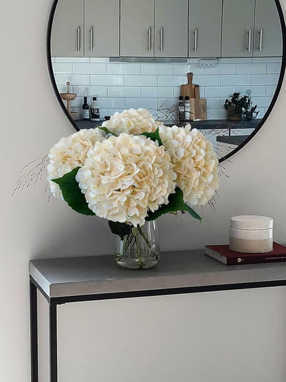 YalzoneMet 4Pcs Champagne Silk Hydrangea Artificial Flower Lifelike Big Blooms 20'' Long Stem Faux Hydrangea Flower Bouquets for Home Party Indoor Outdoor Wedding Table Centerpiece Decor
