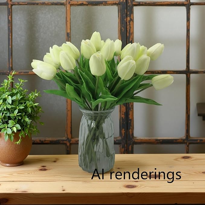 Artificial Flowers 10 Heads Mini Real Touch Artificial Tulip for Home Wedding Party Centerpiece Decoration (Green)