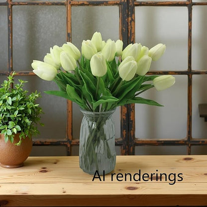 Artificial Flowers 10 Heads Mini Real Touch Artificial Tulip for Home Wedding Party Centerpiece Decoration (Green)