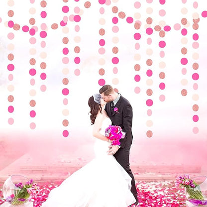 Hot-Pink Rose-Gold Party Decorations Garland - 52ft Wedding Bridal Shower Hanging Decoration Streamers Banner,Baby Girl Birthday Bachelorette Engagement Mohters Brunch Decor Panduola