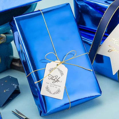 Merture Royal Blue Wrapping Paper Roll - 17 In X 32.8 Ft(46.5 sq.ft.) Metallic Blue Solid Color Gift Wrap for Birthday, Fathers Day, Baby Shower, Gender Reveal Party, Hanukkah