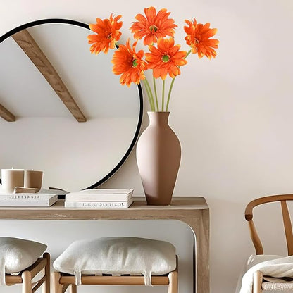 Orange Gerbera Daisy Artificial Flowers – Real Touch Artificial Wildflowers 5PCS, Long Stem Faux Daisies for Fall Home Décor, Home Table Centerpieces, or Wedding Arrangements
