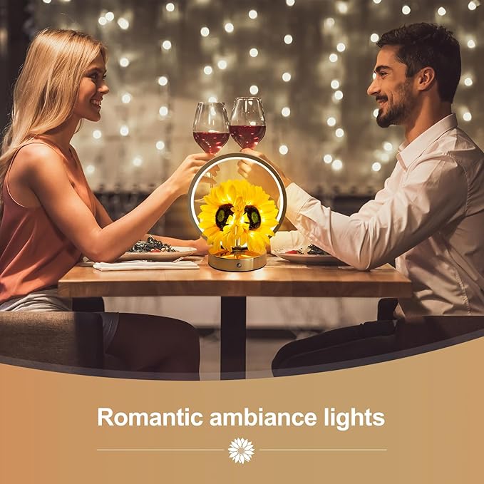 Sunflower Birthday Gifts for Women Mom,Sunflowers Flower Touch Lamp,Rechargeable Cordless 3 Way Dimmable Small Night Light for Living Room,Bedroom,Office Home Decor Thank You Gifts-Yellow