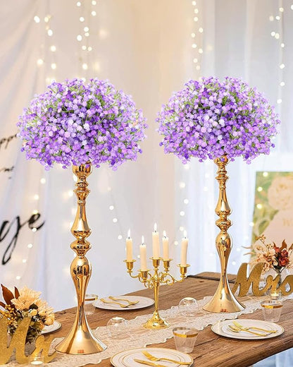 Babys Breath Artificial Flowers, 24Pcs Fake Baby Breath Flowers Artificial Bulk Faux Gypsophila Real Touch Flowers for Outdoors Wedding DIY Bouquet Arrangement Party Home Garden Decor, Purple