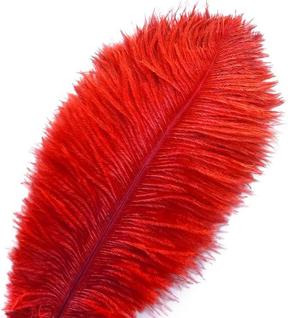Piokio 10 pcs Natural Red Ostrich Feathers 14-16 inch(35-40 cm) Bulk for Wedding Party Decoration Gatsby Decorations