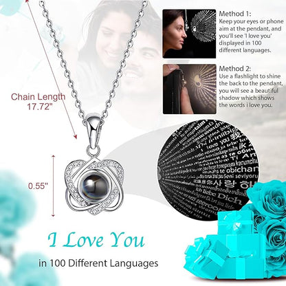 Preserved Real Rose with Heart Necklace , Eternal Flowers Gifts for Women, I Love You Gifts for Mom Wife Grandma Girlfriend, Christmas Valentines Mothers Day Anniversary Birthday Gifts Ideas (blue)