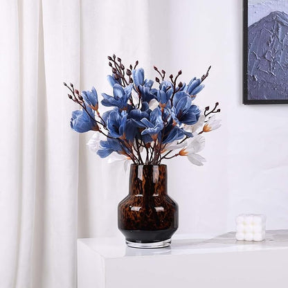 Amber Vase – Brown Glass, Modern Clear Glass Vase with Wide Mouth for Flowers, Decorative Bottles for Home Decor, Farmhouse Centerpiece, Round Art Glass Vase for Living Room, Kitchen, Office (S)