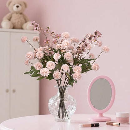 8PCS Pink Fake Flowers Artificial Chrysanthemum Faux Mums Matching 2PCS Rose Red Daisy Faux Flowers for Vase Fall Long Stems Flower Silk Flower for Home Decor Wedding Decor (20.5In,No Vase)