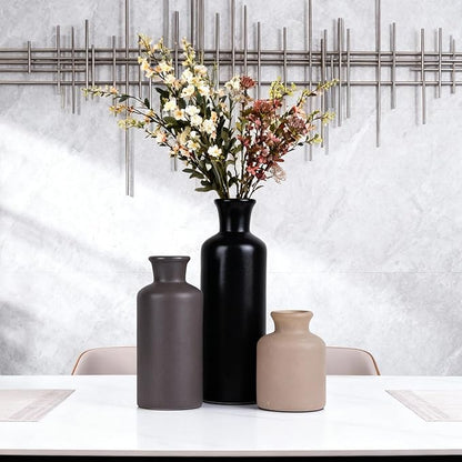 Ceramic Vase Set of 3 - Modern Neutral Decorative Vases for Home Decor, Rustic Farmhouse Boho Vases for Living Room, Mantel, Dining Table, Bookshelf, Kitchen or Entryway Decoration