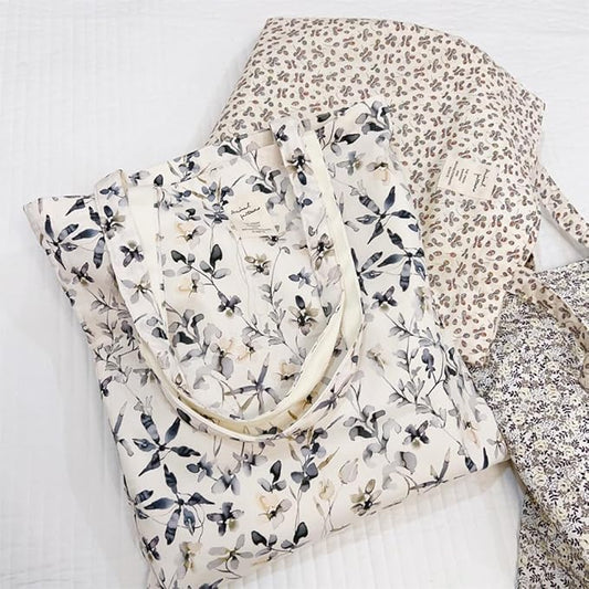 Cotton Canvas Tote Bag Reusable Soft Grocery Cloth Bag Floral Shoulder Bag for Beach Travel Shopping