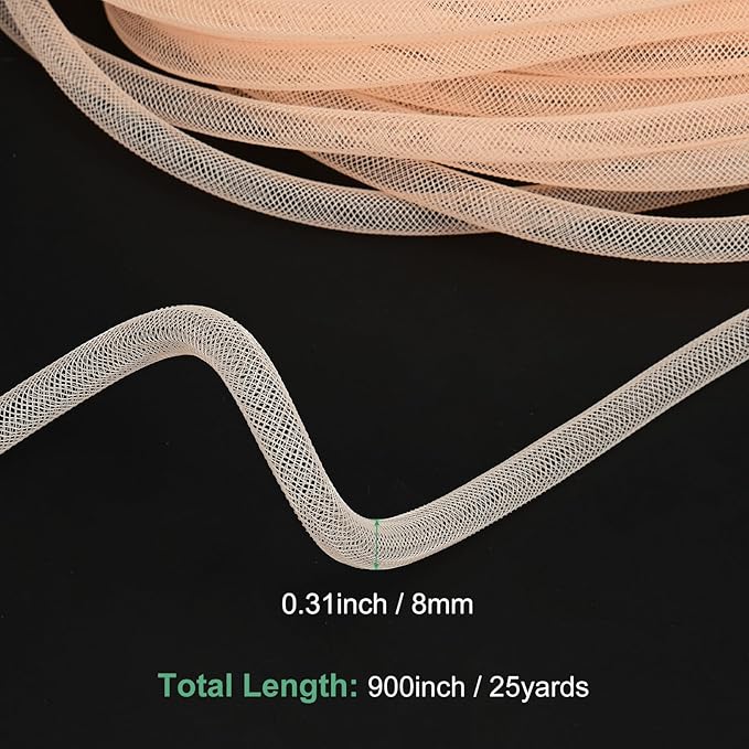Mesh Tube Ribbon 25 Yards, 8mm Elastic Fabric Ribbons Mesh Tubing for Crafts/Gift Wrapping/Flower Bouquets/Wedding/Birthday/Holiday/Wreaths Christmas/Decoration[Yellow Orange]