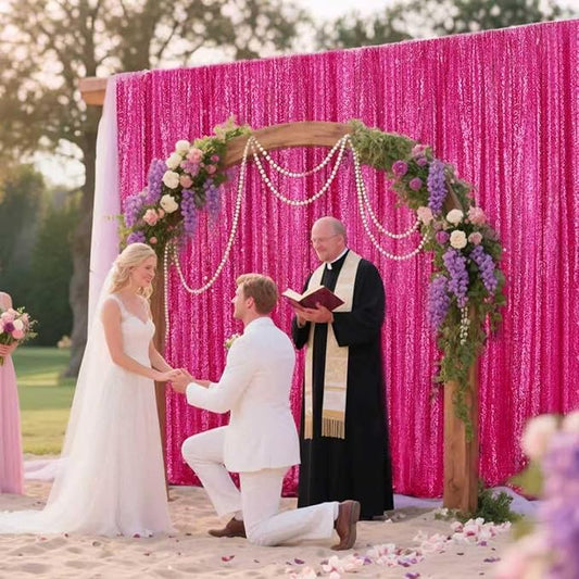 Fuchsia Sequin Backdrop Curtain 2 Pieces 2FTx8FT Glitter Photography Backdrop for Party Wedding Birthday Christmas Decorations