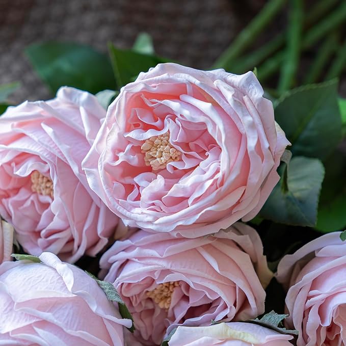Fake Flowers for Decoration Home Decor Real Touch Artificial Flowers Austin Rose Peony Latex Fake Flower Living Room Decoration Vivid Pink Roses Peonies (Light Pink 4pcs)