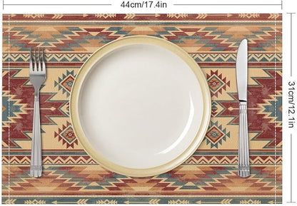Aztec Placemats Set of 4 Retro Western Native American Tribal Art Printed Dining Table Mats for Restaurant Home Kitchen Holiday Decor 12x18in