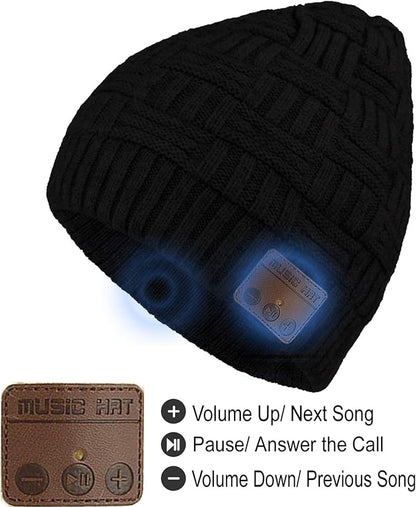 Wireless Beanie Hat for Men Women Wireless Music hat with Headphones Headset Speaker Mic Music Beanie Hat Unisex Knit Outdoor Sports Running Cap with Microphone Teens Tech Gifts