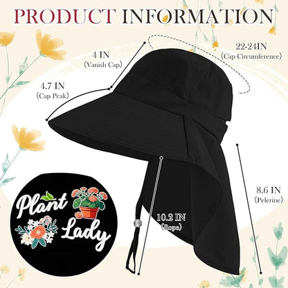 Garden Hats for Women Gardener Gifts Sun Protection Wide Brim Embroidered Hat with Neck Flap for Christmas Birthday
