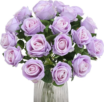 Hawesome Fake Roses Artificial Silk Flowers - 12 Pcs Purple Roses Artificial Faux Flowers with Stems for Home Wedding Centerpiece Hotel Office Decor