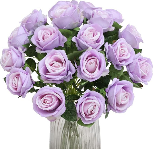 Hawesome Fake Roses Artificial Silk Flowers - 12 Pcs Purple Roses Artificial Faux Flowers with Stems for Home Wedding Centerpiece Hotel Office Decor