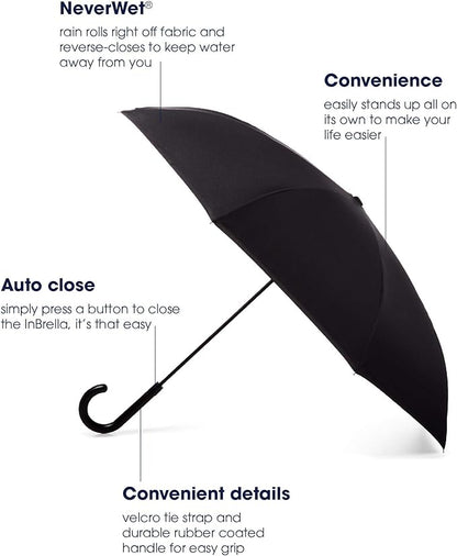 Totes Auto Reverse Close Windproof Stick Inbrella with Water Repellent Protection