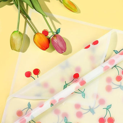 Liobelon 20 Sheets Flower Wrapping Paper Waterproof Bouquet Paper with Cherry Pattern White Gift Wrapping Paper for Flower Shop, Wedding, Birthday Party, Handmade DIY, Anniversary 22.8 x 22.8 Inch