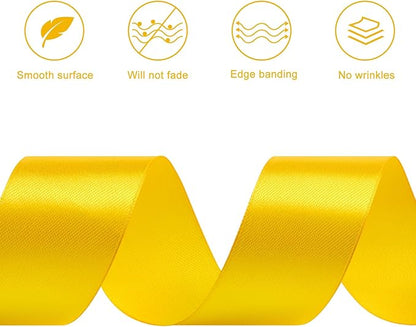 1-1/2 Inches 50 Yards Yellow Satin Ribbon, Solid Fabric Ribbon Roll for Flower Bouquets, Gift Wrapping, Wedding, Handmade Crafts