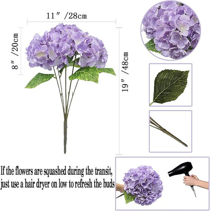 2Bouquets Artificial Fake Flowers Plants Silk Hydrangea Arrangements Wedding Bouquets Decorations Plastic Floral Home Kitchen Garden Party Festival Bar DIY (Lavender,5 Flower Heads)