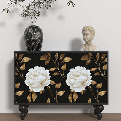 Black Golden Floral Wallpaper Peel and Stick Flowers Contact Paper 17.5in x 118in Vintage Leaf Wall paper Vinyl Waterproof Self Adhesive Dark Botanical Walls Murals for room Cabinet Table Drawer Decor
