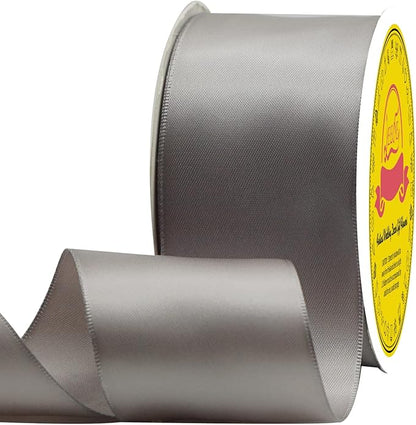Double Face Silver Satin Ribbon 2 inch X 25 Yards Polyester Silver Ribbon for Gift Wrapping Very Suitable for Weddings Party Invitation Decorations and More