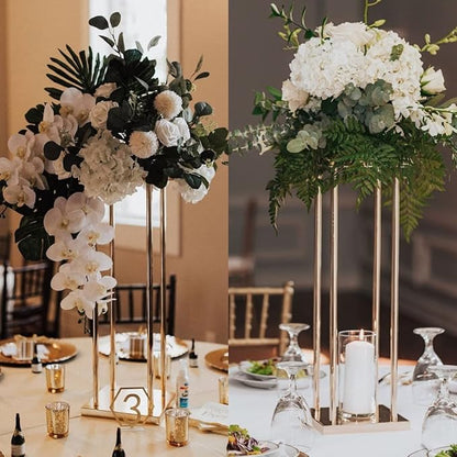 Set of 2 Wedding Centerpieces Geometric High Gold Vases - 31.5" Artificial Flower Display Stand for Wedding Christmas Carnival Party Dinner Event Hotel Home Decor Arrangement
