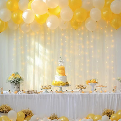 30x8ft Ivory Tulle Backdrop Curtain with Lights String for Parites, Sheer Backdrop Curtains for Wedding Baby Shower Birthday Party Photo Shoot Decorations
