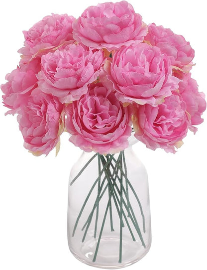 12 PCS Artificial Silk Rose Red Peony Flowers with Stems - 8 Inch Fake Peony Bouquet for Wedding, Home Decor, Office Table, Festival Gifts