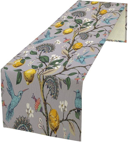 Table Runner with Flowers and Birds, Spring Plant Flowers Table Decoration Linen Table Runner Family Party Party Decorations 13x120 Inches