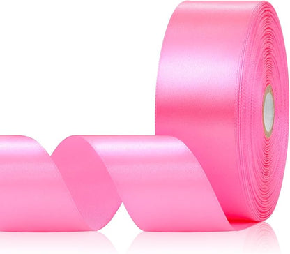 Flamingo Pink Satin Ribbon 1-1/2 Inch 60 Yards, Solid Polyester Fabric Ribbon for Gift Wrapping, Flower Bouquet, Eternal Flower, Crafts, Hair, Wedding