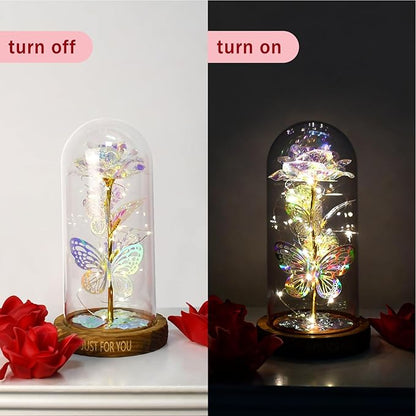 Artificial Glass Flowers, Encourages Romantic Gestures, 11.5x11.5x22cm, Wedding Decoration Dome, Rose Dome Centerpiece, LED Illuminated Design, for Holiday Birthday Mother’s Day Wedding Women