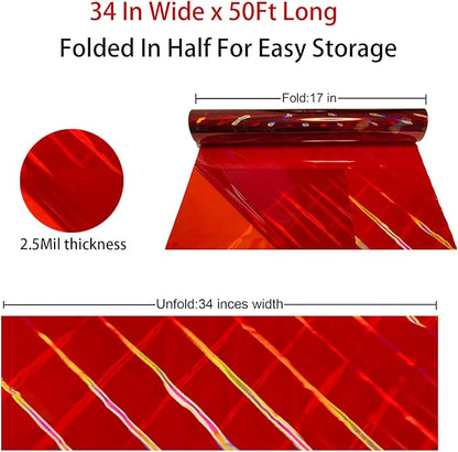 CMFYHM Iridescent Red Cellophane Wrap Roll I 34 In Wide X 50 Ft Long I Colorful Cello Perfect For Baskets,Gifts, Treats,Birthday Holiday Wedding Floral, Party Arts Crafts Decoration (Red)