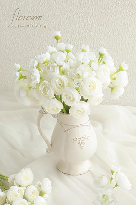 Floroom Ranunculus Artificial Flowers 18 Pcs Ivory Faux Silk Mini Ranunculus Bulk Fake Wedding Filler Flowers for DIY Bouquets, Centerpieces, Bridal Shower Decorations & Arrangements