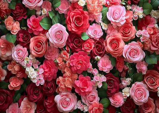 7x5FT Romantic Rose Flower Wall Backdrop Red Pink Floral Background for Wedding Birthday Anniversary Valentine's Day Party Decoration, Photo Booth Banner for Couple Engagement Event Decor 101