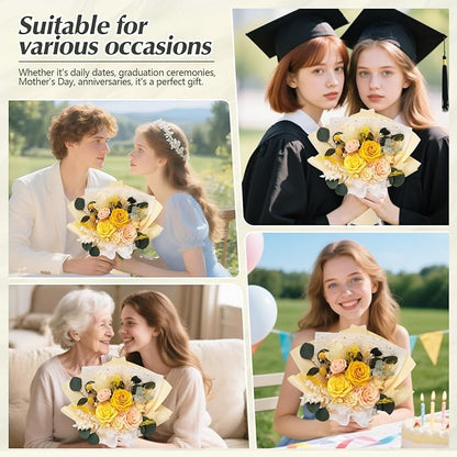 Casaido Preserved Flowers for Delivery, 6 Yellow Roses Bouquet, Birthday Gifts for Women, Christmas Rose Gifts for Mom Wife Girlfriend, Real Flowers for Valentines Day Anniversary