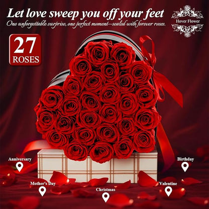 27 Forver Preserved Flowers in a Heart Box, Flowers for Her,Eternal Roses Flowers for Delivery Prime, Flowers Birthday Gifts for Women Mom Grandma Wife - Red