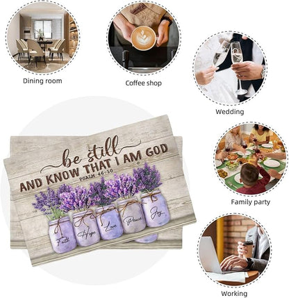 Lavender Spring Floral Placemats Set of 6 Farmhouse Country Rustic Purple Flower Double-Sided Table Mats for Kitchen Dining Room Home Party Indoor Decor 6 PCS 12x18 Inch