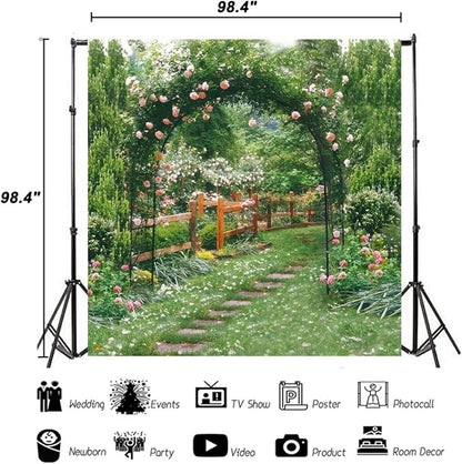 AOFOTO 8x8ft Wedding Backdrops Photography Background Romance Garden Path Beautiful Flowers Pergola Newborn Toddler Baby Child Girl Portrait Seamless Scene Photo Shoot Studio Props Video