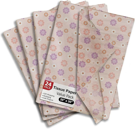 Pro Supply Global Groovy Flowers Printed Tissue Paper for Gift Bags or Boxes and Wrapping - Spring Floral Bulk Decorative Art Tissue Paper for Packaging and Gifting | 24 Sheets 20" x 30"