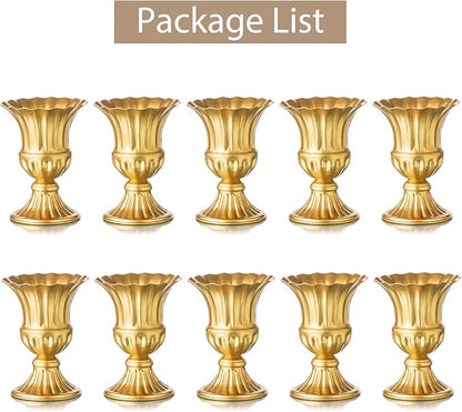 Sziqiqi Metal Flower Arrangements Pot for Wedding Table Centerpiece - Gold Planter Vase Pot for Artificial Real Flower Small Trumpet Plant Urn 6.3in