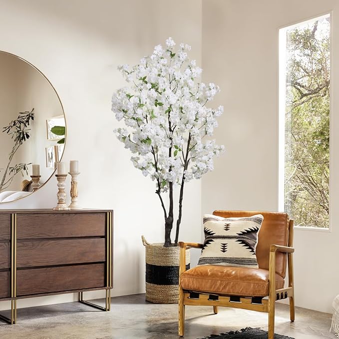 Faux Cherry Blossom Tree White Artificial Flower Tree Indoor Cherry Blossom Tree 6 FT for Room Decor