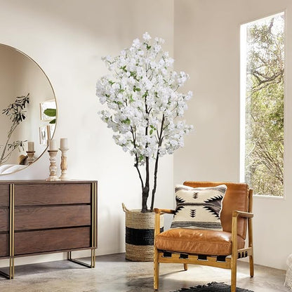 Faux Cherry Blossom Tree White Artificial Flower Tree Indoor Cherry Blossom Tree 6 FT for Room Decor