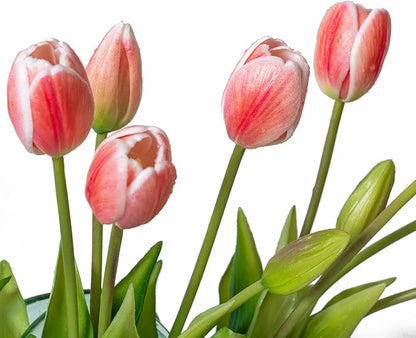 15pcs Artificial Tulips Flowers, Real Touch Latex Bouquet, Fake Tulips for Office Wedding Party Home Kitchen Garden Decoration-B Coral Pink