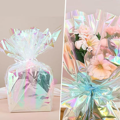 woric 82 Ft X 17 In Cellophane Wrap for Gift Baskets Christmas Iridescent Cellophane Wrap Roll Gift Basket Wrapping Plastic for Gifts Basket Treats Party Favor Birthday Wedding Crafts
