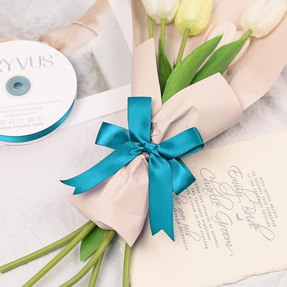 Turquoise Blue Satin Ribbon, Double Faced 1 Inch X 25 Yards Turquoise Ribbon, Premium Satin Ribbon for Gift Wrapping, Crafts, Hair Bow Making, Sewing, Flower Bouquet, Wedding Party Decor