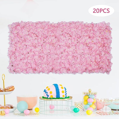 16"x 24" Artificial Flower Wall Panels,Flower Wall Mat Silk Flower Panels for Outdoor Garden Backyard Fence Fence Privacy Screen and Indoor Wall Decor(20Pcs Light Pink)